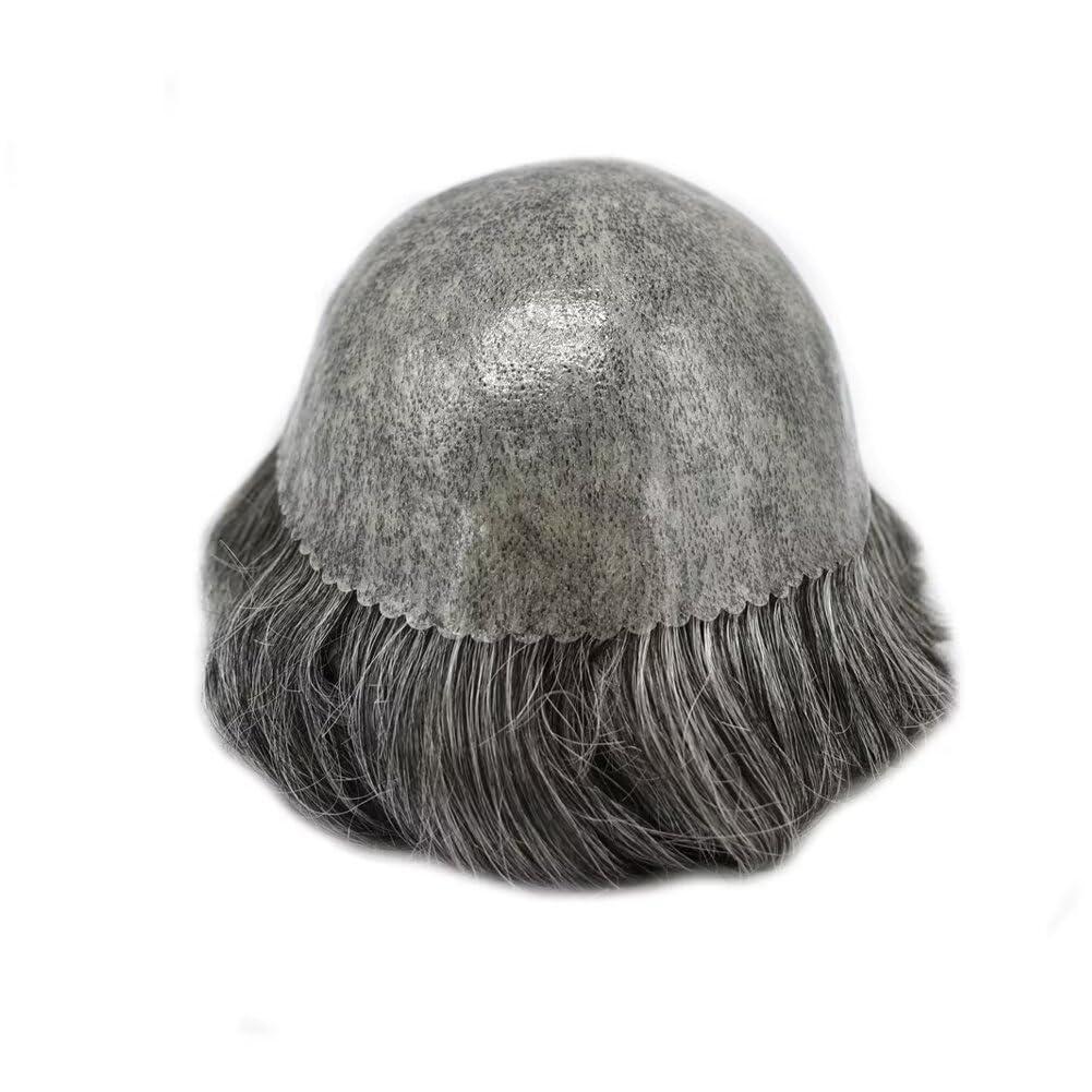 Generic Mens Toupee Real Human Hair Replacement System Durable Thin Skin Toupee For Men Hair Piece Injection PU Hair Unit Brown Black Gray Wigs For Man 8\"x10\", 1B50 1B# Off Black with 50% Grey