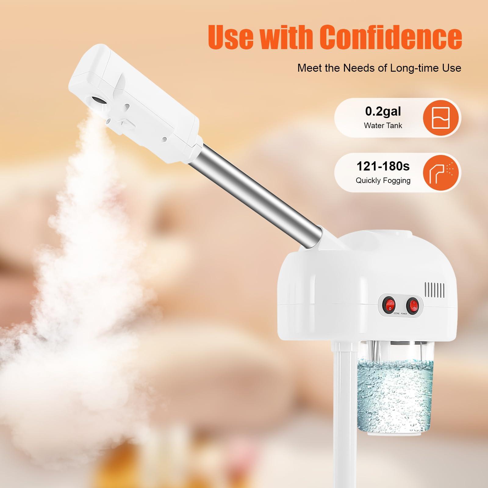 KeruRome Face Steamer for Facial Deep Cleaning Professional, Stand Facial Steamer with Hot Mist and 360 Rotatable Nozzle, Facial Steamers Home Facial Spa, Steamer Esthetician for Salon, Spa, White