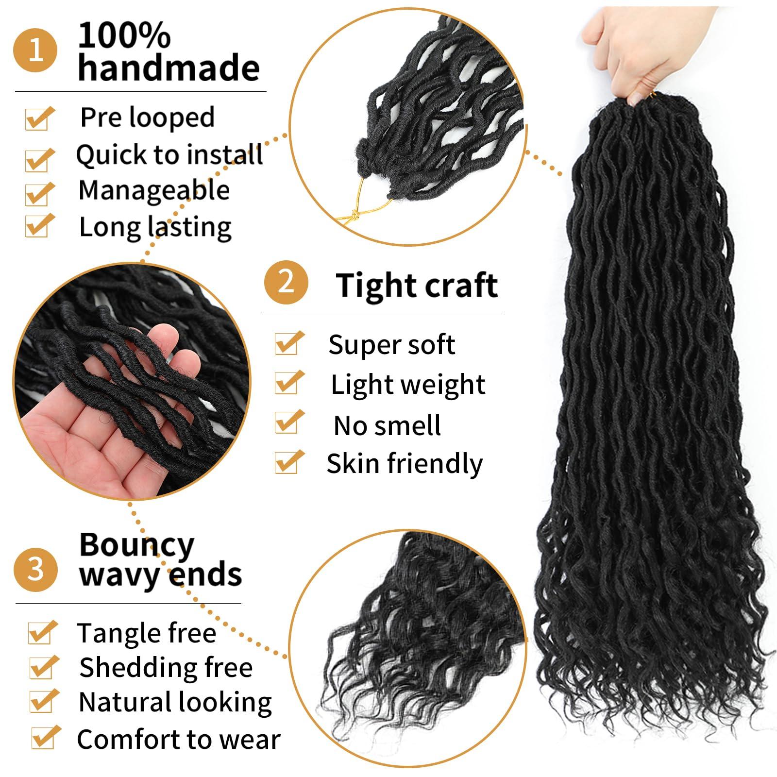 Cohariss Short Faux Locs Crochet Hair Pre Looped 12 Inch 6 Packs Goddess Locs Crochet Hair Soft Faux Locs with Curly Ends(12 Inch,6 Packs,1B)