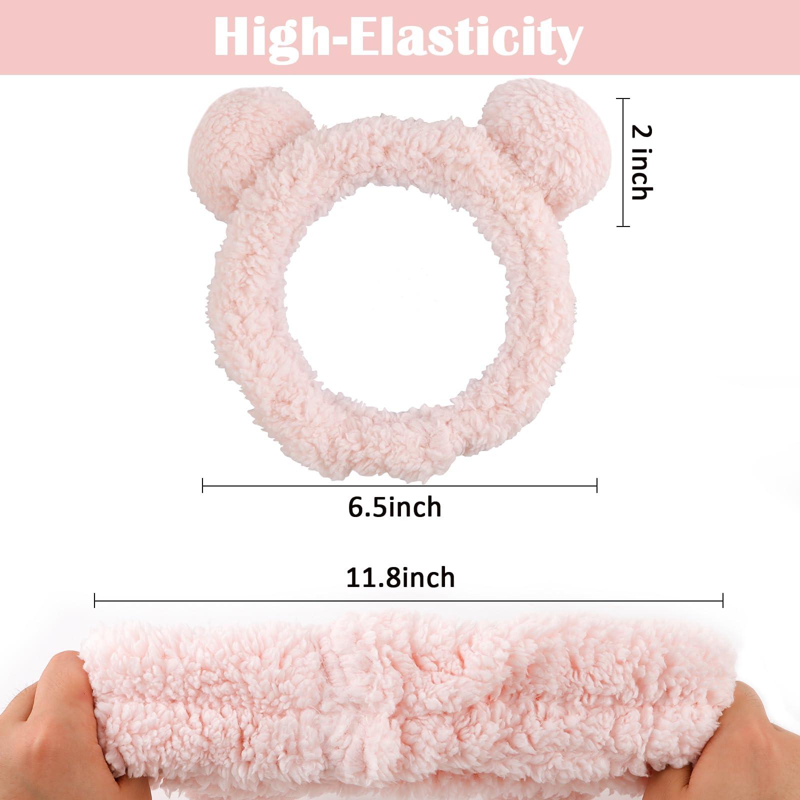 Ondder Ondder 2 Pcs Bear Ears Skincare Headbands Cure Makeup Headband Pink Spa Headband for Washing Face White Face Wash Headband Facial Headband Head Band Hair Band for Makeup Cosmetic Spa Party
