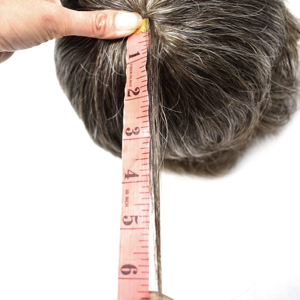 JUSTHAIR Toupee for Men Wavy Human Hair Replcement System Full Poly Thin Skin Human Hair Piece Male Hair Units All PU Injection Black Brown Blonde Grey White Hair (6X9\"-130% MEDIUM DENSITY, #320 3# DARK BROWN WITH 20% SYNTHETIC GREY)