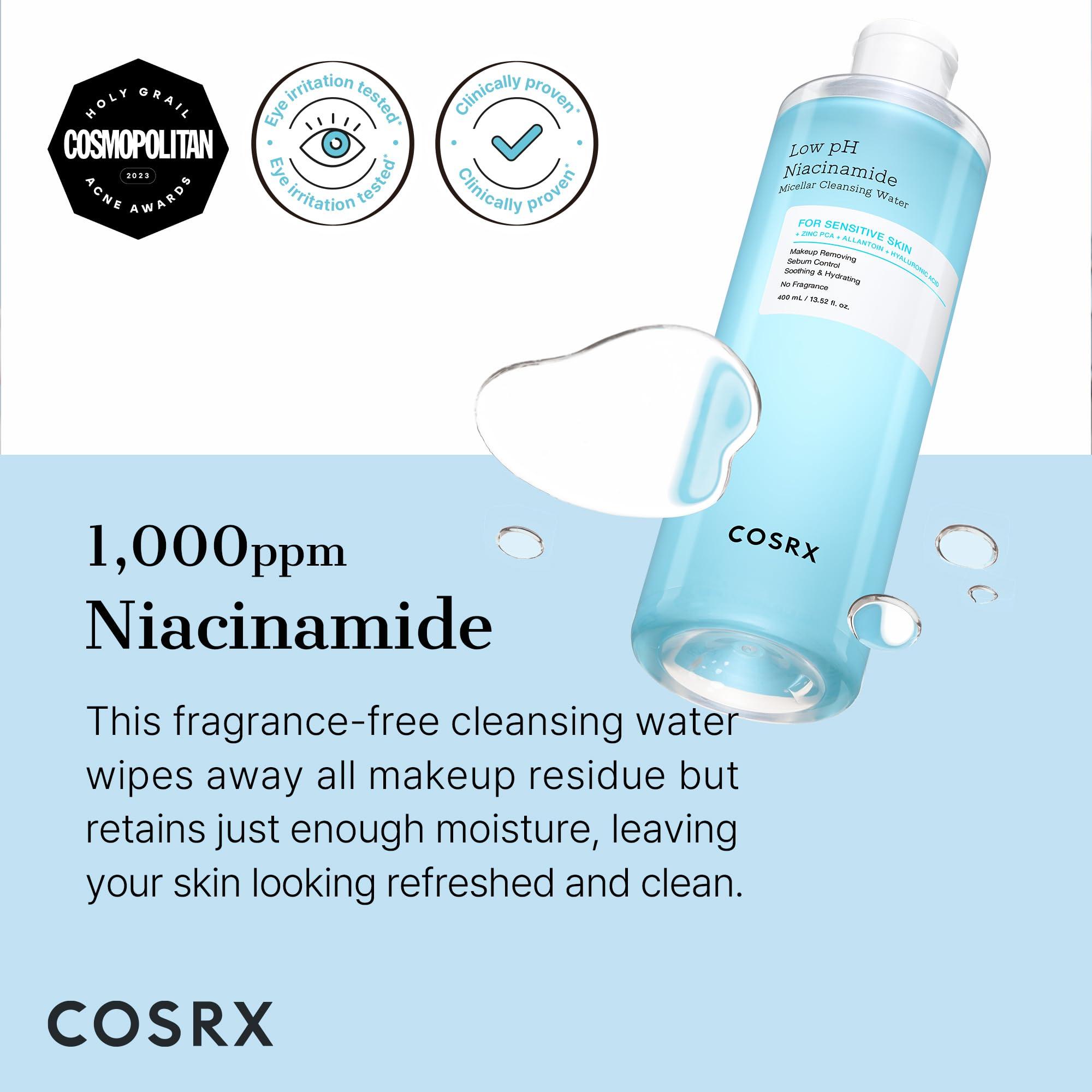 COSRX COSRX Low pH Niacinamide Micellar Cleansing Water Daily Mild Facial Cleansing Wash for Sensitive Skin, Sebum control, Korean Skin Care (13.52fl.oz/400ml)