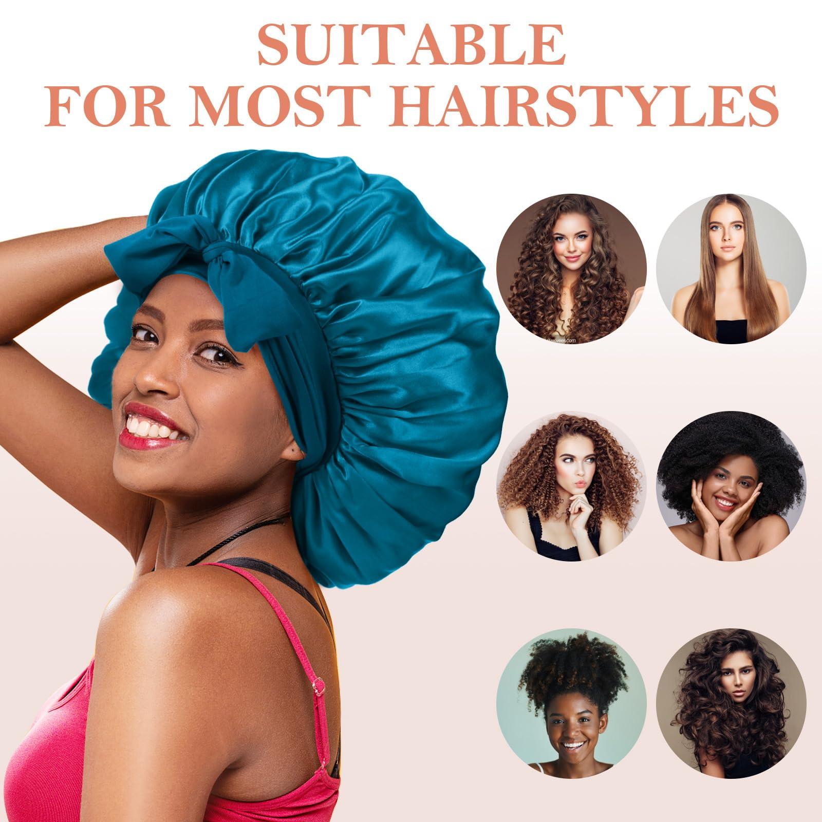 Kafteri Kafteri 3Pcs Satin Silk Bonnet for Sleeping, Extra Large Hair Bonnets for Sleeping Black Curly Hair Women Big Jumbo Bonnet with Tie Band Braids Shower Cap