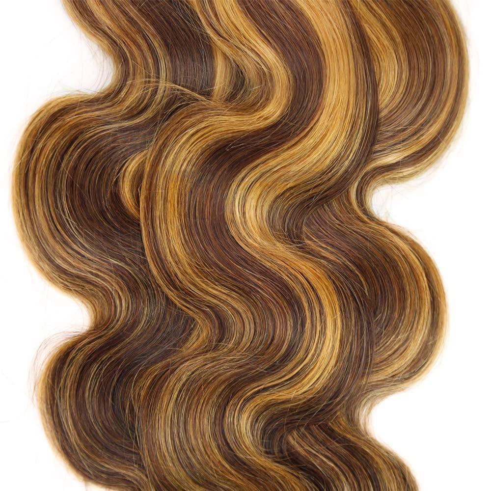 ZevPiul Honey Blonde Bundles Highlight Human Hair Bundles 22 22 22 Inch Ombre Blonde Body Wave 3 Bundles Brazilian Virgin Human Hair Bundles Two Tone Brown and Honey Blonde Bundles