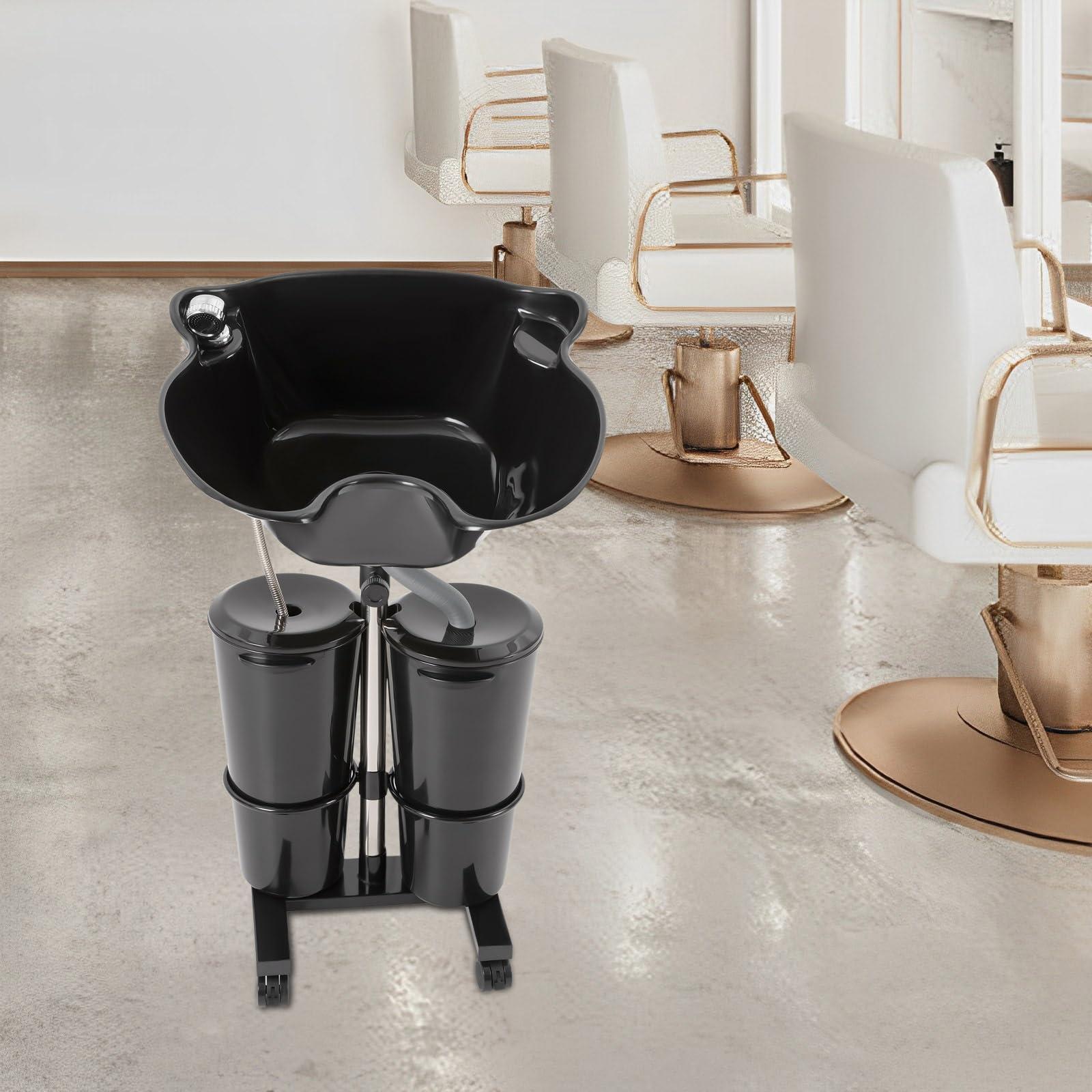 NOPTEG NOPTEG Electric Portable Shampoo Bowl, Hair Washing Sink Shampoo Basin, Mobile Wash Sink with 2 Bucket and Drain Hoses Basin for Beauty Salon/Barber Shop, Black