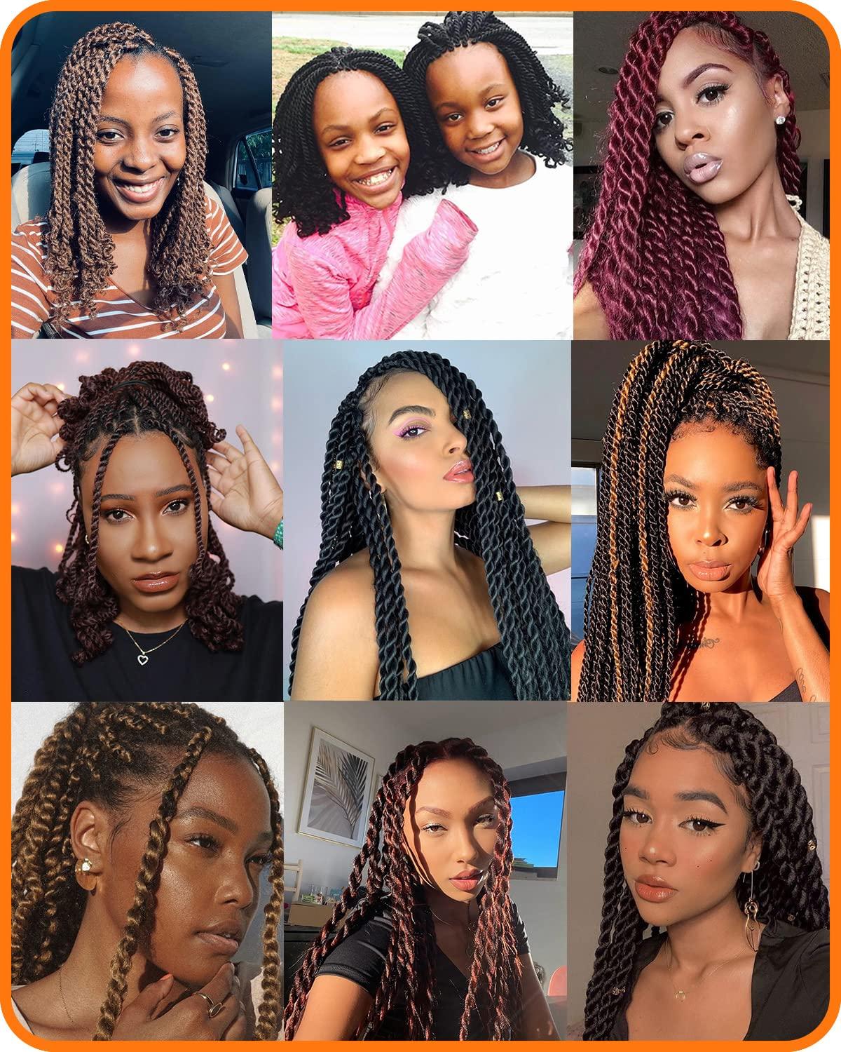 TOZIKA Crochet Hair for Kids 8 Inch Crochet Hair for Black Women 6 Packs Senegalese Twist Crochet Braids Wavy Ends Synthetic Hair Extension Curly Crochet Twist Braiding Hair (1B#, 8 Inch)