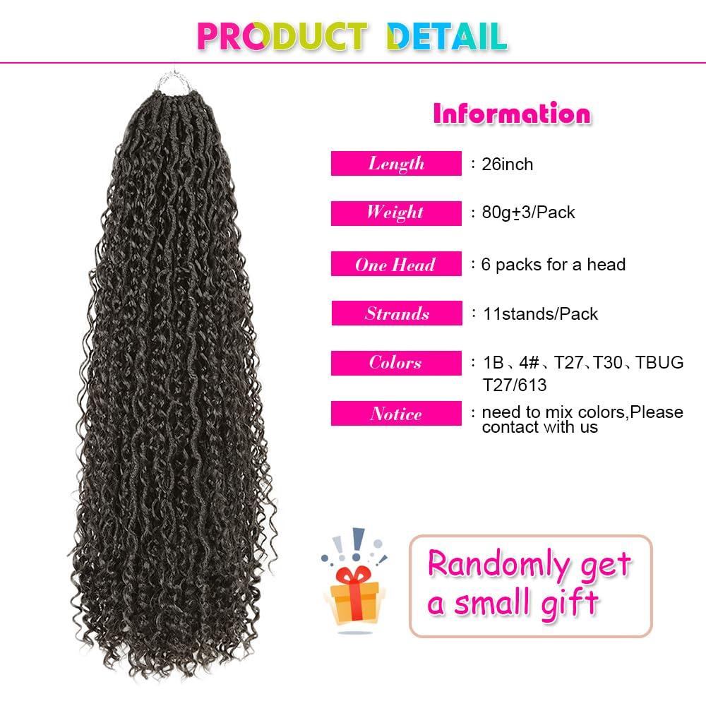 goodear Goddess Locs Crochet Hair for Black Women 6 Packs Faux Locs Crochet Hair Culy Boho Style Braids, River Locs Crochet Hair with Curly Ends (26inch, 26inch (pack of 6)4#)