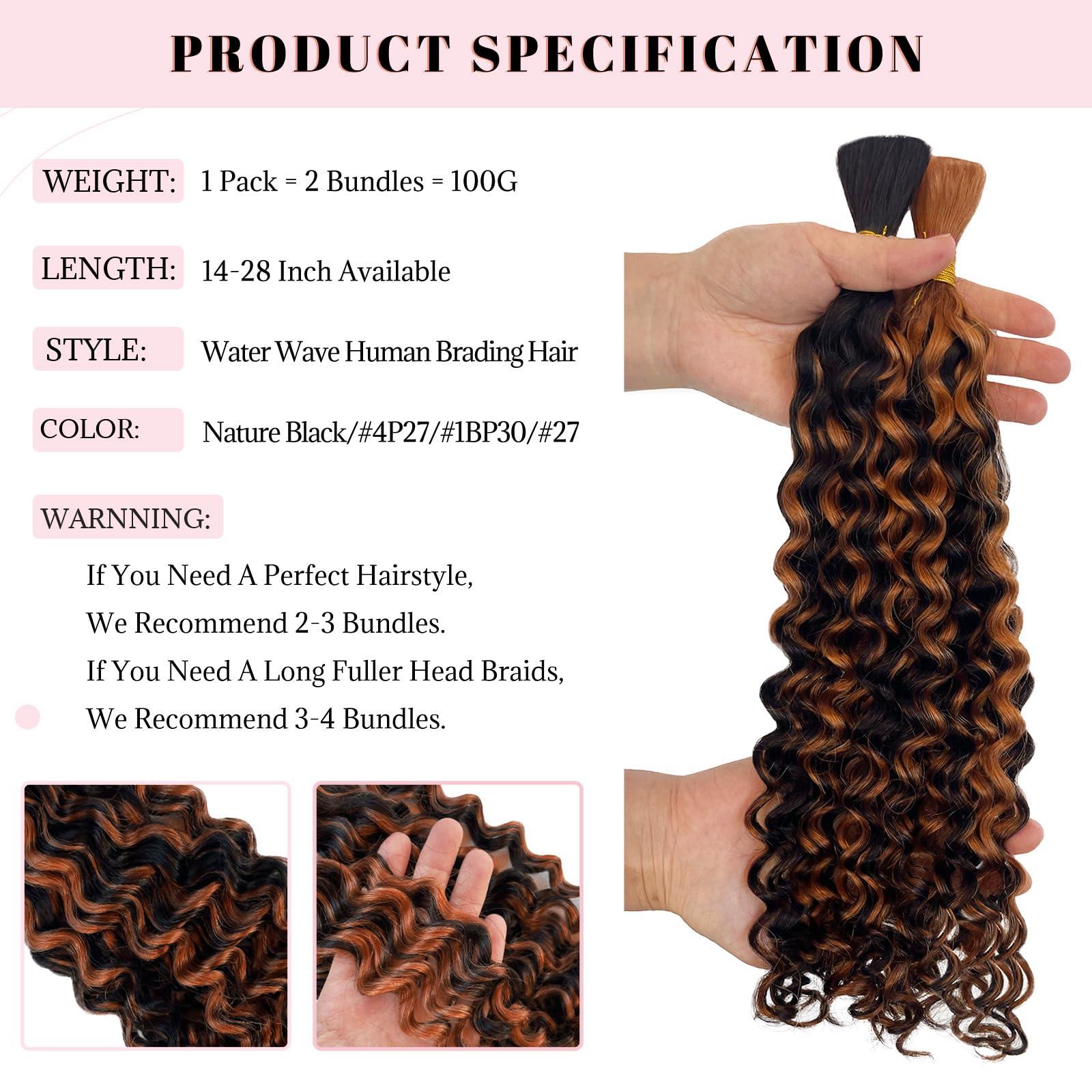 Belaved Ombre Human Braiding Hair 1B/30 Deep Water Wave Braiding Hair 2 Bundles Highlight Curly Bulk Human Hair for Boho Braids Human Hair Extensions 100g 18 Inch Balayage Human Braiding Hair Knotless