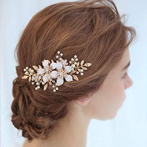 EVILD Evild Wedding Hair Comb Gold Rhinestone Flower Hair Side Comb Bridal Pearls Hair Clips Headpieces Vintage Hair Accessories for Bride and Bridesmaids