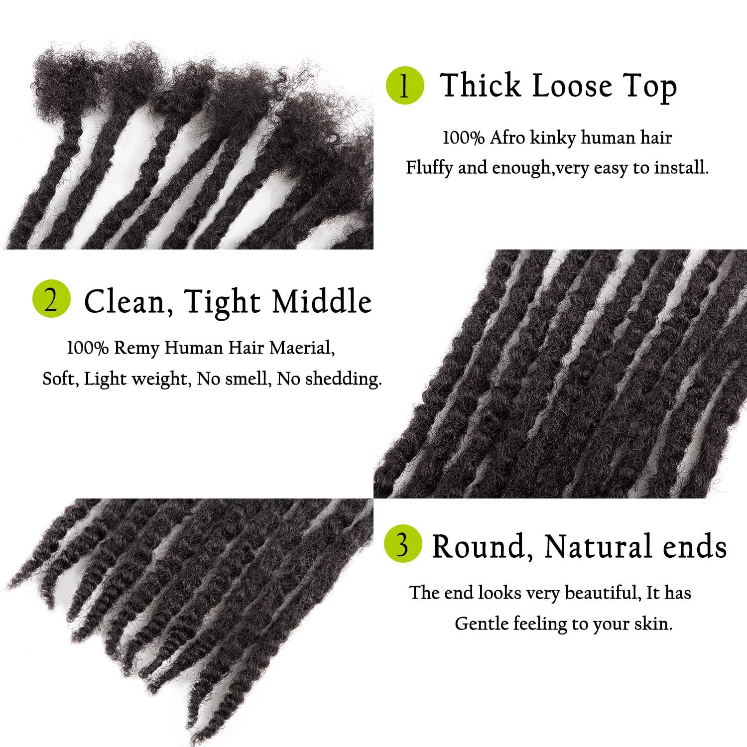 Orientfashion Orientfashion Textured Loc Extensions Human Hair 8-16inch 0.4cm 0.6cm And 0.8cm Dreadlocks Handmade Permanent Locs Extensions Can Be Dyed Bleached Curled (12 Inch 30strands, 0.6cm Natural black)