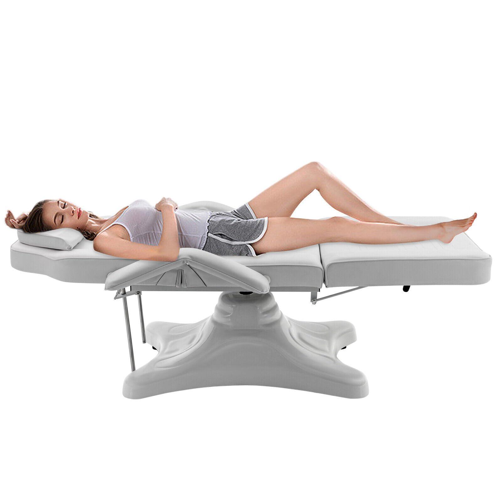 mignonnememe mignonnememe Hydraulic Facial Bed 71.6 in 3-Section Adjustable Massage Bed Tattoo Chair Beauty Barber Spa Beauty Equipment, White