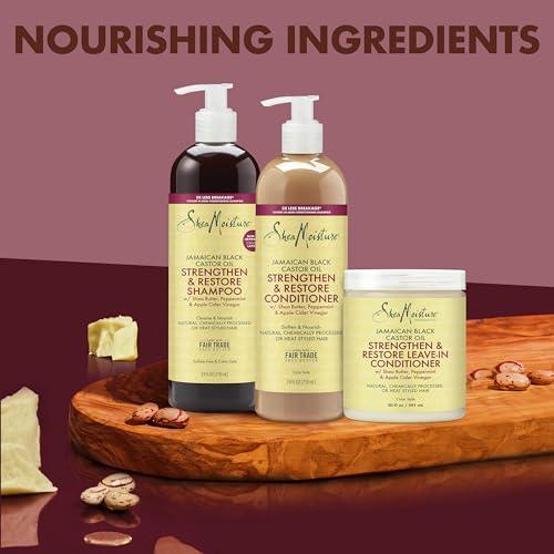 SheaMoisture SheaMoisture Strengthen & Restore Shampoo, Conditioner & Leave-In Bundle Jamaican Black Castor Oil 3 Pack to Cleanse & Nourish Dry, Damaged Hair