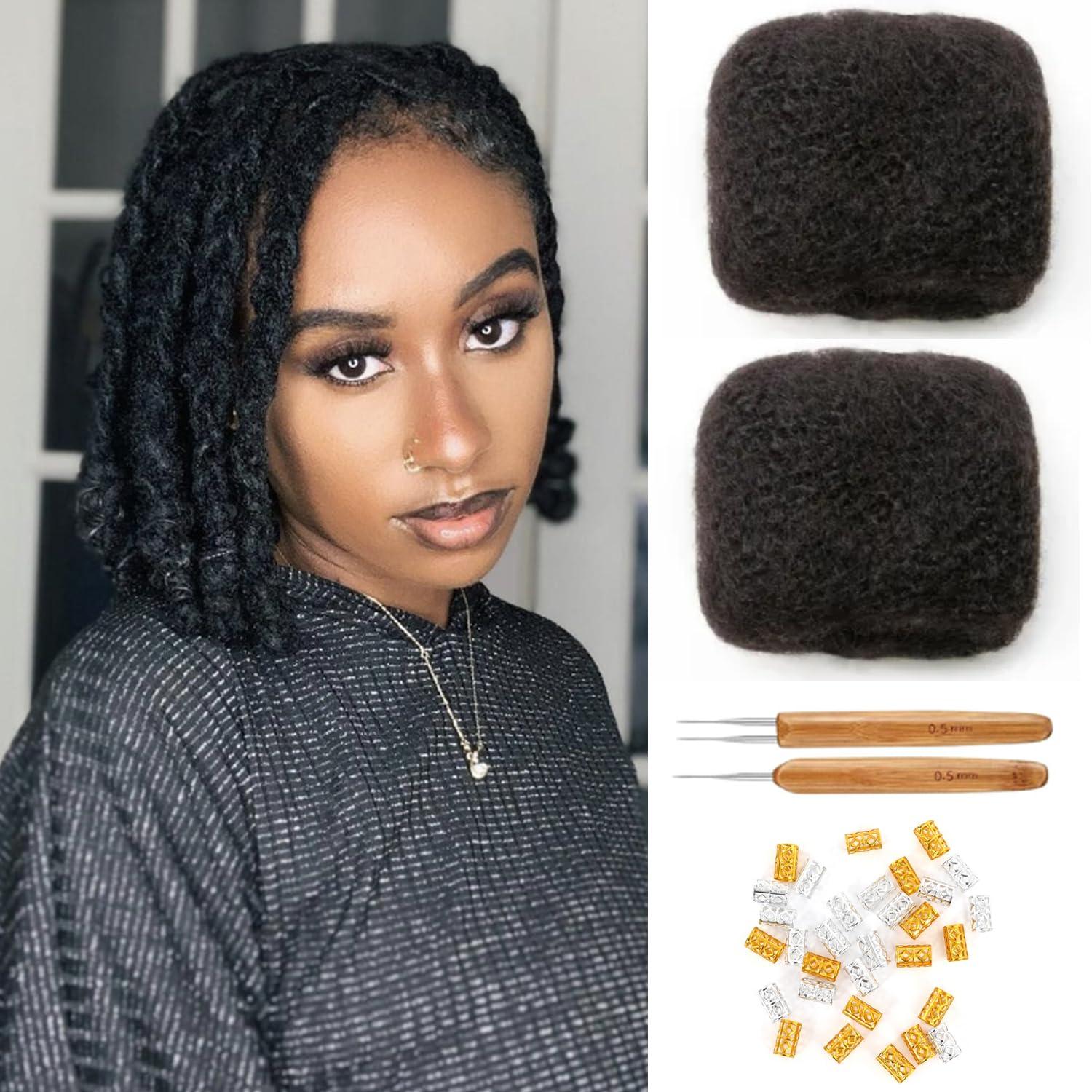 Vligcor Afro Kinkys Bulk Human Hair for Dreadlock Extensions 8 Inches 30 Gram Natural Black Loc Repair Afro Kinky Braiding Human Hair for Locs (8 Inch 2 Bundles/Package)