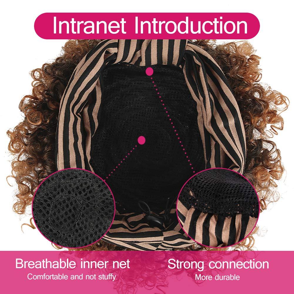 KRSI KRSI Afro Puff Faux Hair Bun Wigs with Soft Calico Pattern Headband Wigs for Black Women Cute Brown Wigs, Afro Kinky Curly Wig with Headband Attached Ponytail Wigs for Black Women(1B/30)