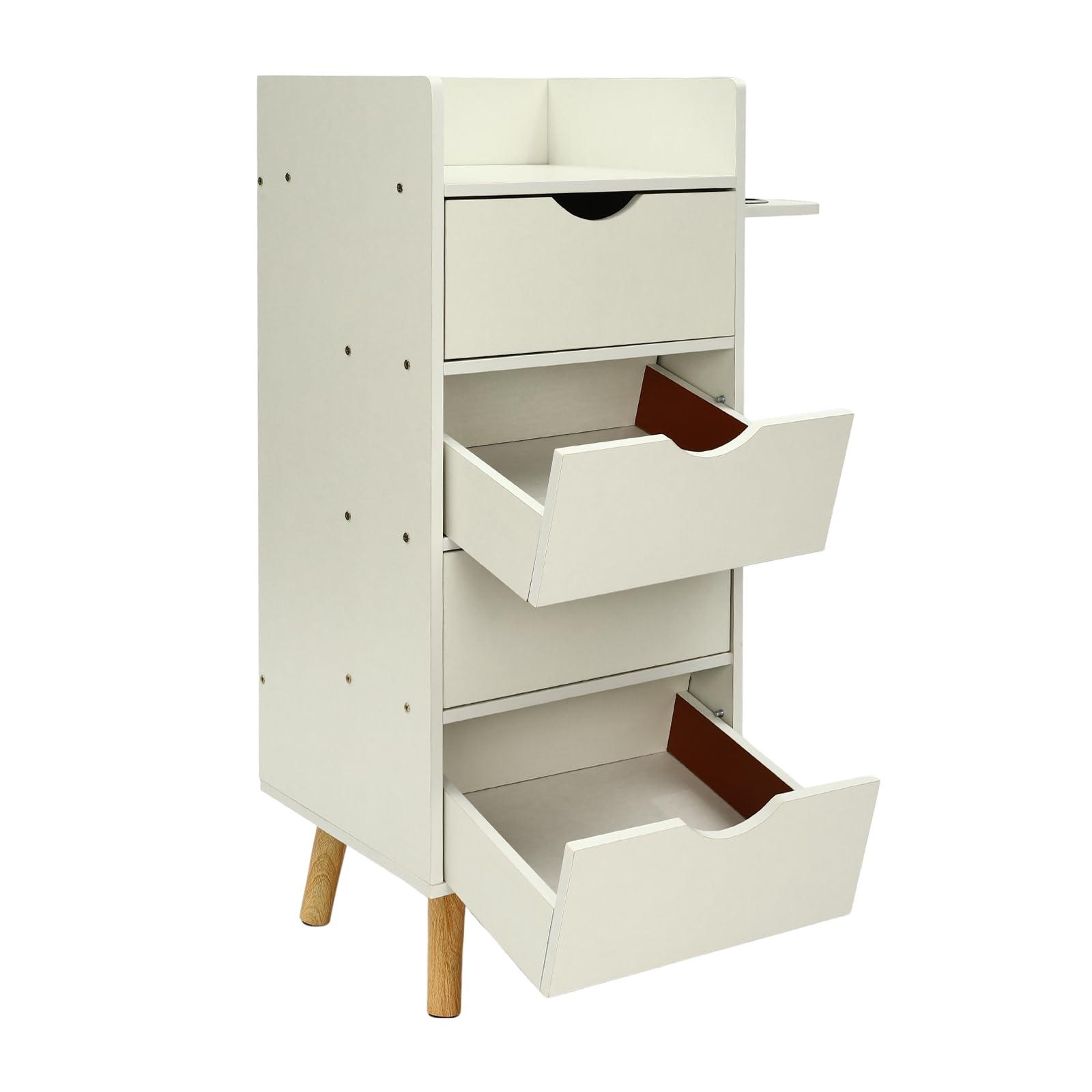 OUKANING 4 Layers Salon Storage Cabinet, Beauty Barber Salon Styling Station Organizer Equipment,Hair Stylist Station Set with 2 Hair Dryer Holders, 4 Drawers, Salon Storage Cabinet for Hair Stylist, White