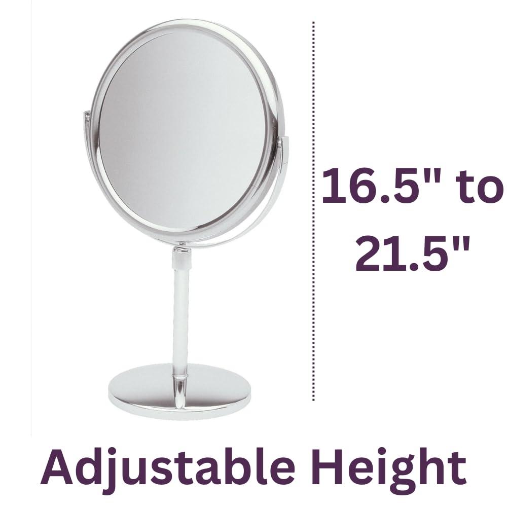 Jerdon JERDON Two-Sided Tabletop Makeup Vanity Mirror - 5X-1X Magnification & Swivel Design - 9-Inch Diameter Mirror with Adjustable Height - Polished Chrome Finish - Model JP4045C