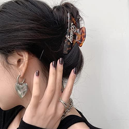 BAMERAL Custom Claw Clip, Personalized Rhinestone Name Hair Clip Hair Clips for Women Girls Large Hair Jaw Clips Hair Clamps Banana Hair Clips (Dark Wood Grain)