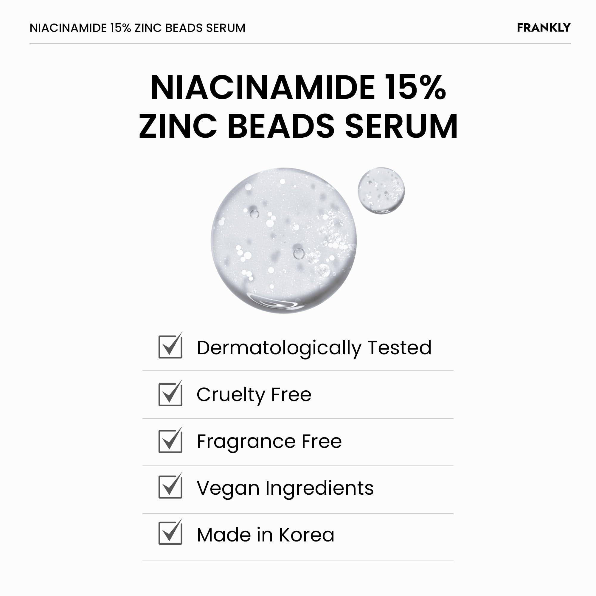 FRANKLY FRANKLY Niacinamide 15% & Zinc Beads Serum: Acne & Dark Spots Care, Oil Control, Even Skin Texture & Glow | Vegan & Cruelty-Free | Non-Comedogenic All skin types Korean Skincare | 1.01 fl.oz