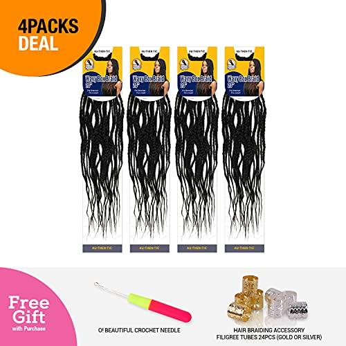 AU-THEN-TIC 20 Inch AU-THEN-TIC Wavy Box Braid Crochet Hair Goddess Box Braids Crochet Hair Crochet Box Braids Pre Stretched Synthetic Hair Extensions (20 Inch (Pack of 4), 2-Dark Brown)