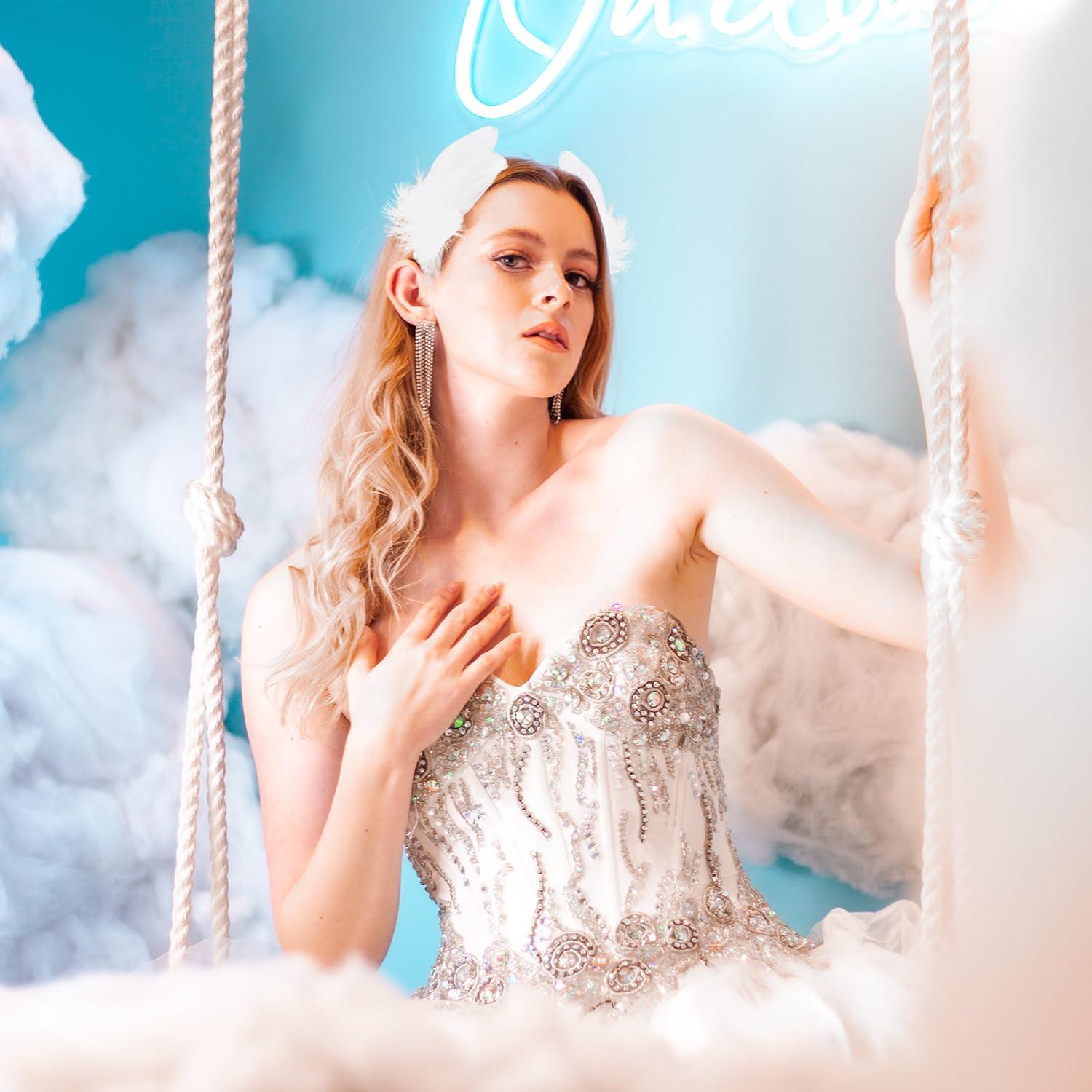 XIHIRCD 2PCS Feather Hair Clips Swan for Women Girls, 6.3\" White Pearl Ostrich Feather Hair Clip White Feather Hairpins Barrette Accessories Headpieces for Wedding Bridal Shower Birthday Stage Performance