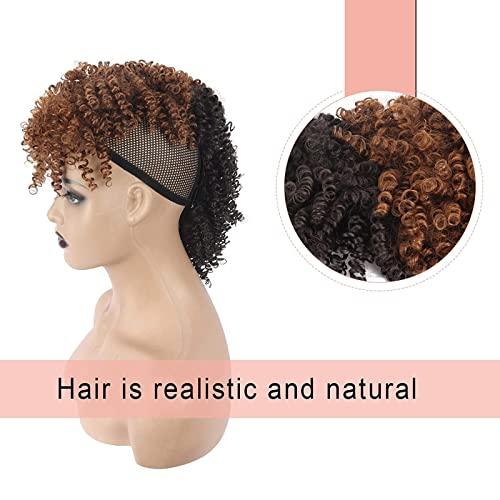 Oseti Mohawk Wigs for Black Women Puff Afro Mohawk Hair Ponytail Extension, Oseti Faux Hawk Wig Kinky Curly Mohawk Hairpiece Clip in Hair Extensions Protective Mohawk Hair Wig with Bangs (2/30#)