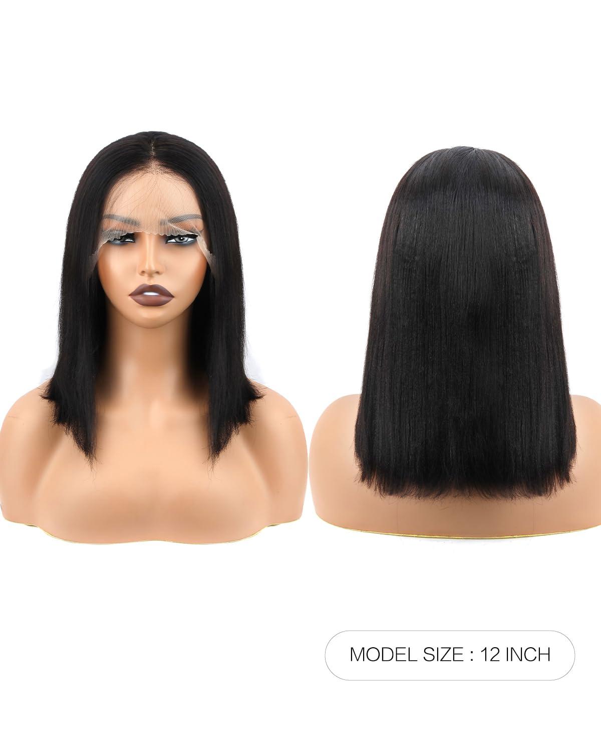 Kerriana 20 22 24 inch kinky straight bundles with 12 inch yaki straight 13x4 lace front bob wig