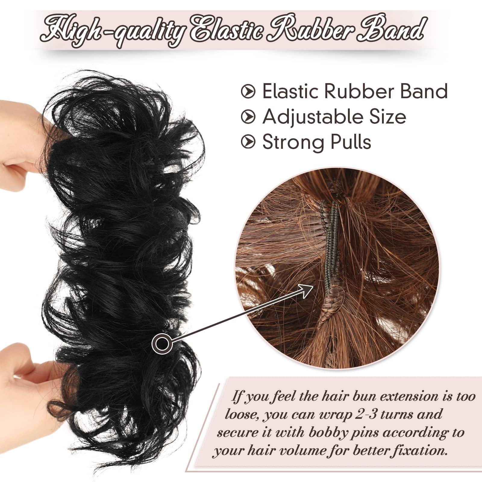 RUWISS Messy Bun Hair Piece Human Hair Messy Rose Bun Hair Buns Hair Piece for Women Real Hair Scrunchies Updo Hair Pieces Bun Extension Ponytail Messy Hair Bun (Natural Black)