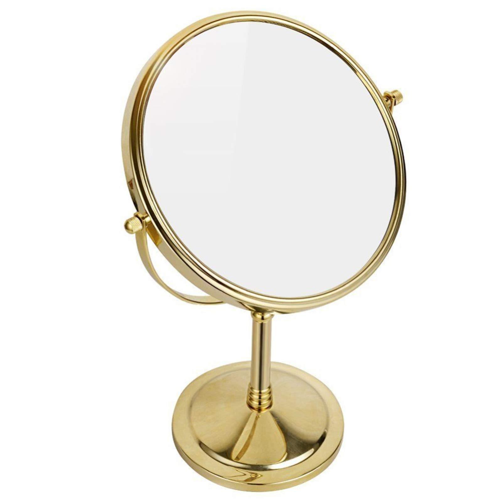 Makeup 8 Inch Countertop Makeup Mirrors, Double Sided Brass Standing Vanity Mirror, 1X and 3X/5X/7X/10X Magnifying, 360° Rotation Tabletop Cosmetic Mirrors,Gold,5X