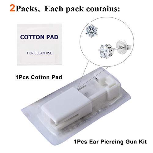 prgislew Ear Piercing Gun - Silmy 2 Pack Ear Piercing Kit Disposable Self Ear Piercing Gun with Ear Stud and Clean Tool Pierce Kit Tool for Nose Studs Cartilage Tragus Helix Piercing Gun (Silver White1)
