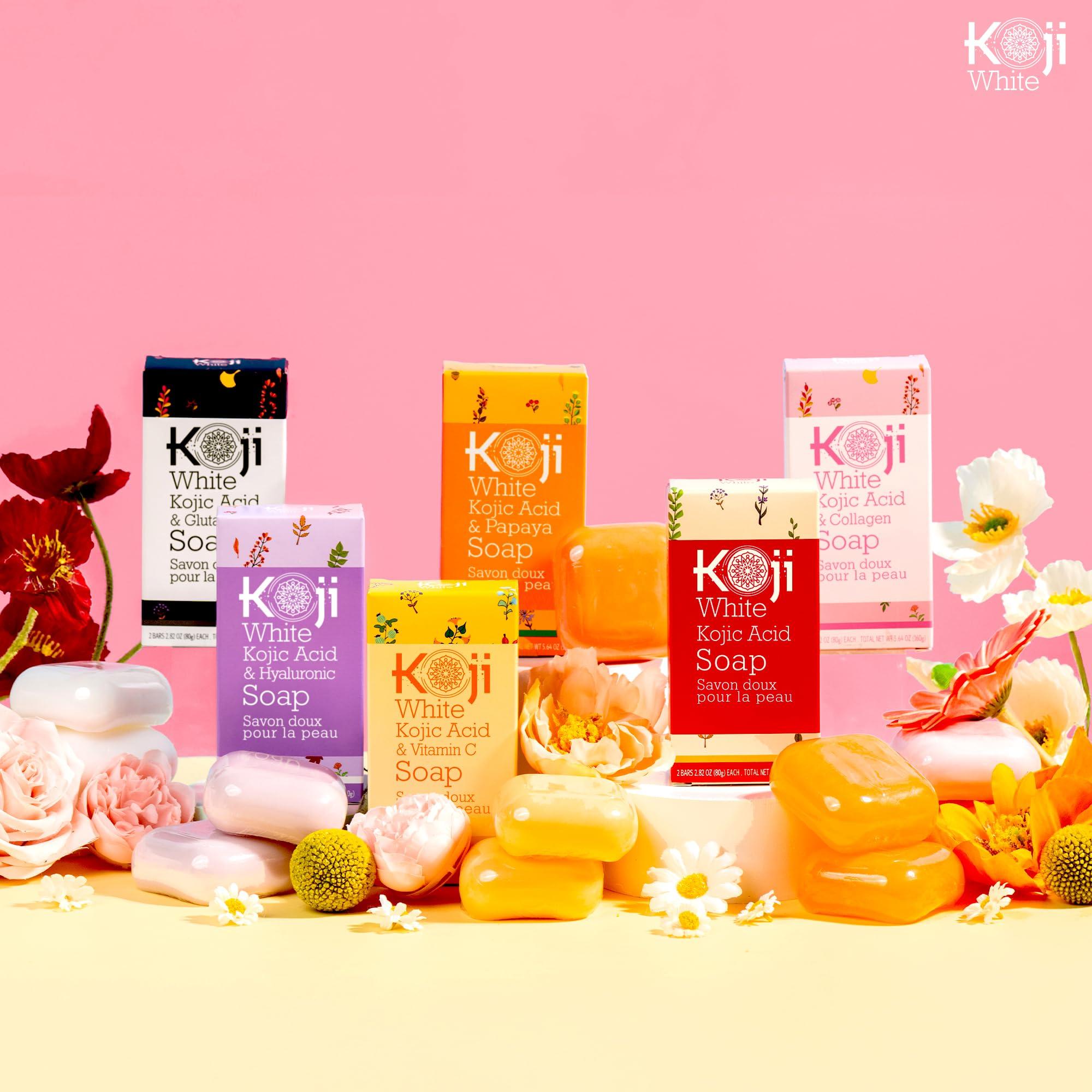 Koji White Koji White Kojic Acid & Collagen Skin Brightening Soap for Face & Natural Glowing Skin - Moisturizer, Body Cleansing Bar, Reduce the Appearance of Wrinkles, Vegan, Paraben-Free, 2.82 oz (2 Bars)