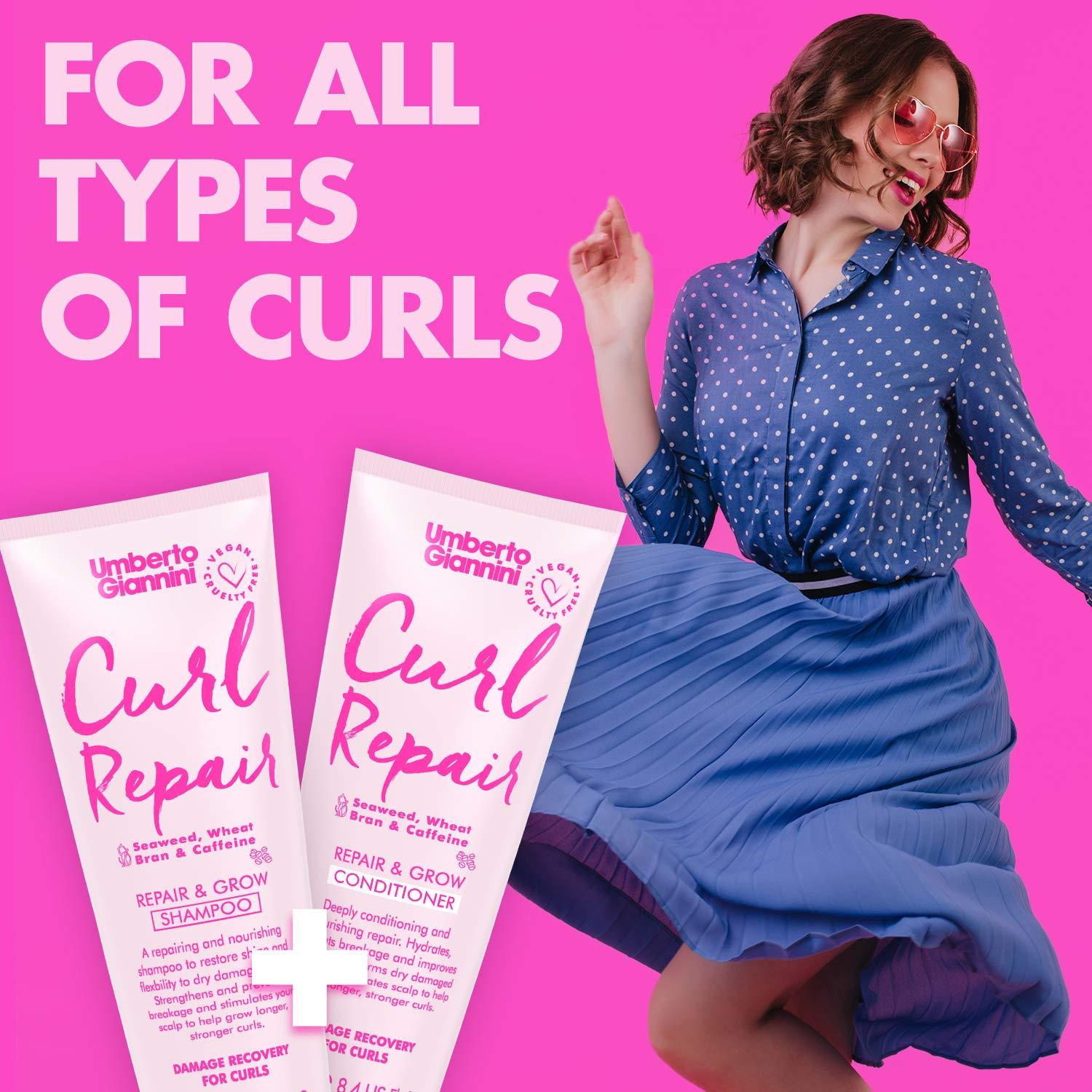 Umberto Giannini Umberto Giannini Curl Repair Shampoo + Conditioner Set, Vegan & Cruelty Free Repair & Growth Formula with Seaweed, Wheat Bran & Caffeine, 250 ml