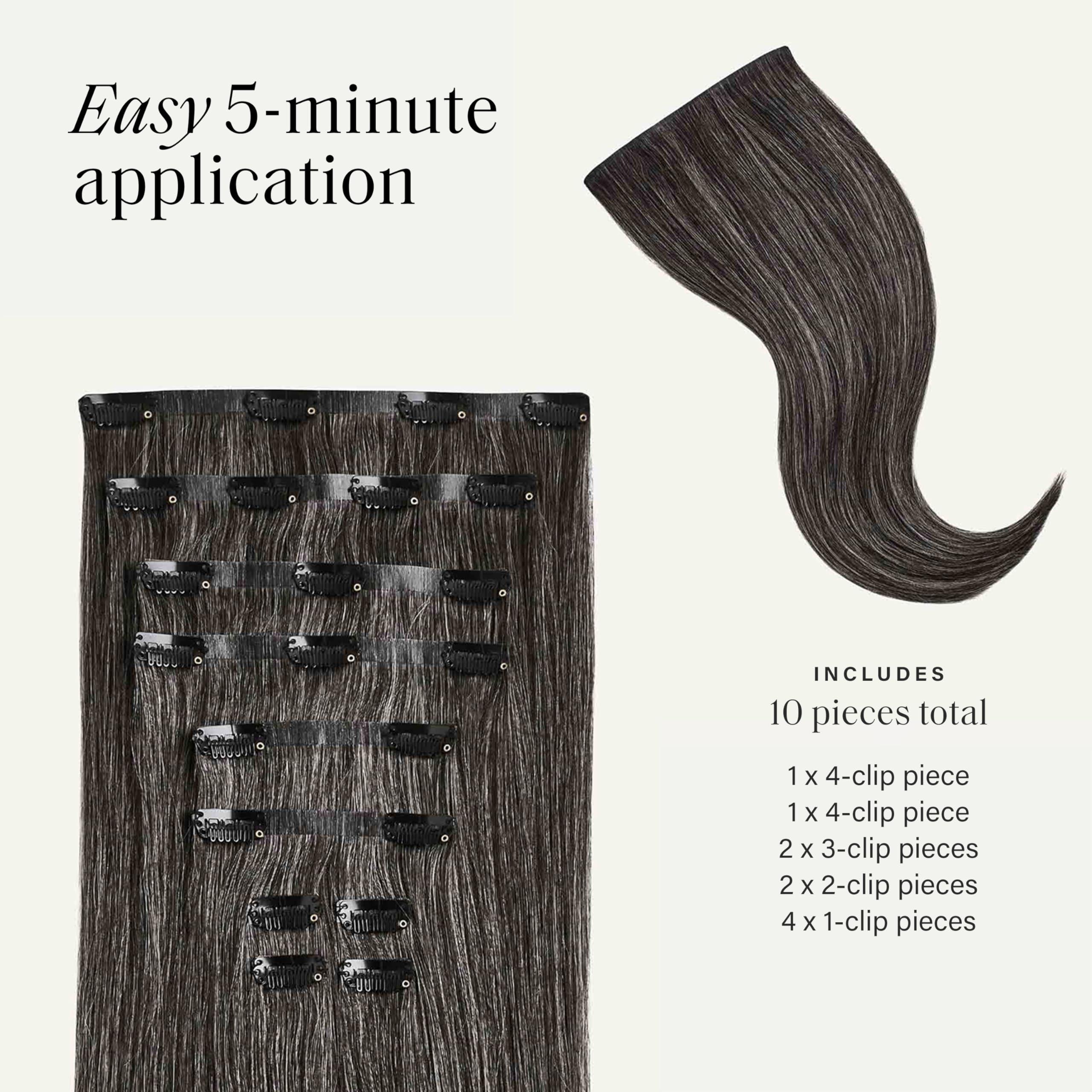 Luxy Luxy Hair 20\" Dark Gray Seamless Clip-In Hair Extensions (180 grams) 100% Remy Human Hair, Natural, Discreet, 10-Piece Set, Blends Easily