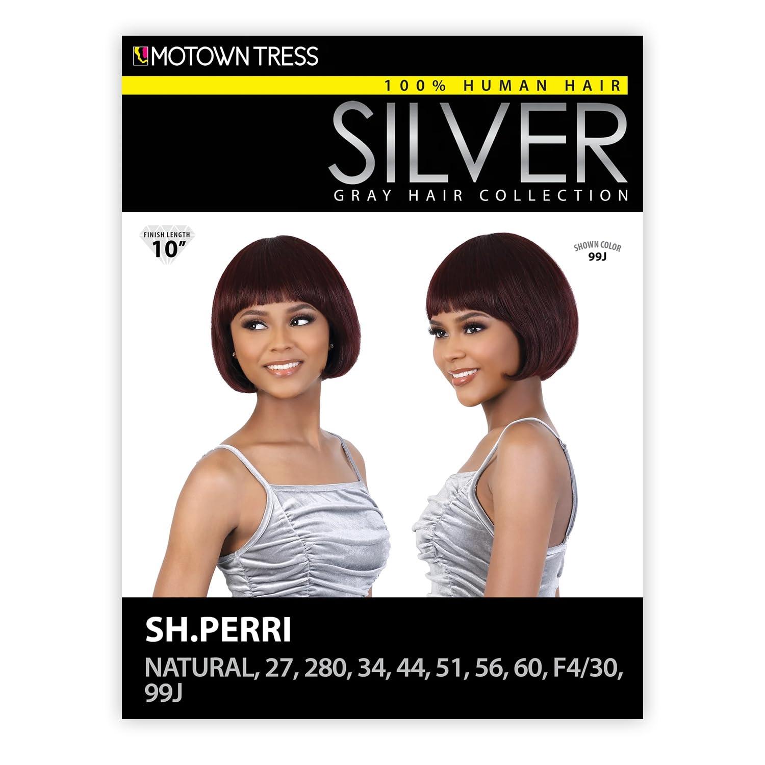 Motown Tress Motown Tress Human Hair Wig Silver Gray Hair Collection SH.Perri (DARK BROWN WITH MEDIUM AUBURN FROST F430)