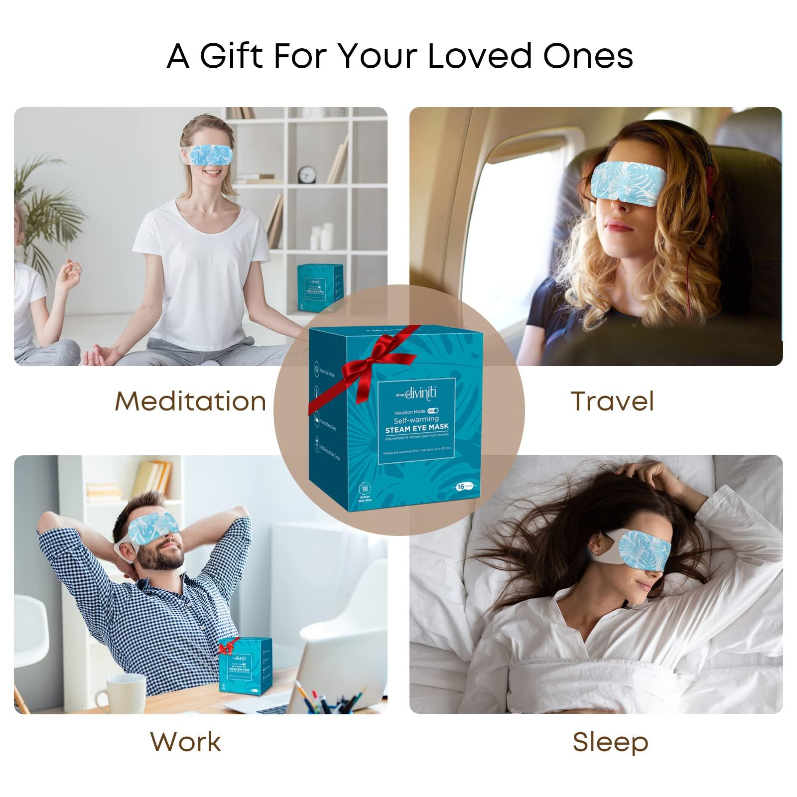 DROP OF DIVINITI 16-Pack Steam Eye Mask - Self Warming Heated Eye Mask for Dry Eyes, Up to 110F Degrees, Fast Soothing Relief - Puffy Eyes, Insomnia, Migraine - Stye Eye Treatment - Warm Compress for Eyes DiviniTi