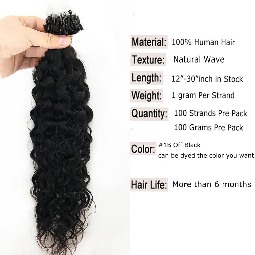 Kiss darling LASHES Natural Wave Microlink Hair Extensions Human Hair Off Black Micro Loop Hair Extensions Real Human Hair Natural Wavy Curly Micro Links Hair Extensions 100 Strands 100g 18\"inch
