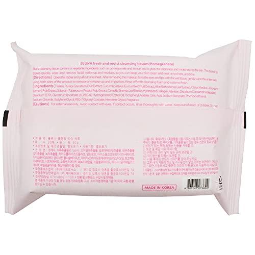 bluna Bluna Facial Make-Up Cleansing Tissue for All Skin Types, Pomegranate, 30ct per pack (2 PACK)