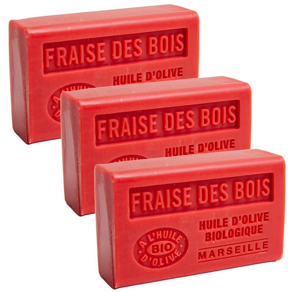 Label Provence Nature Label Provence Nature Savon de Marseille - French Soap Made With Pure Organic Olive Oil and Shea Butter - Wild Strawberry Fragrance - 125 Gram Bars - Set of 3