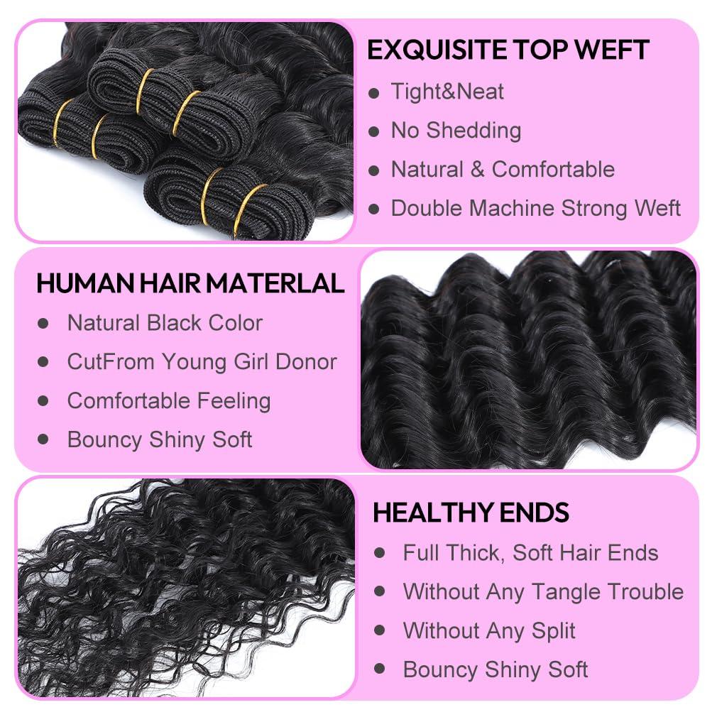 Uesoels Deep Wave Human Hair Bundles 30 Inch Bundles Human Hair Brazilian Virgin Weave Bundles Human Hair Unprocessed Brazilian Virgin Weave Bundles