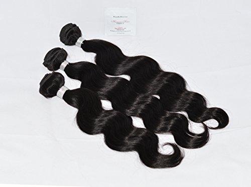 Human Hair Direct Human Hair Direct™ 100% Virgin Brazilian Human Hair Extensions BODY WAVE 3-Pack (16", 18", 20") Bundle, 300g Total (100g each), Grade 6A (#1B - Off Black (Pre-Colored)) With Argan Oil