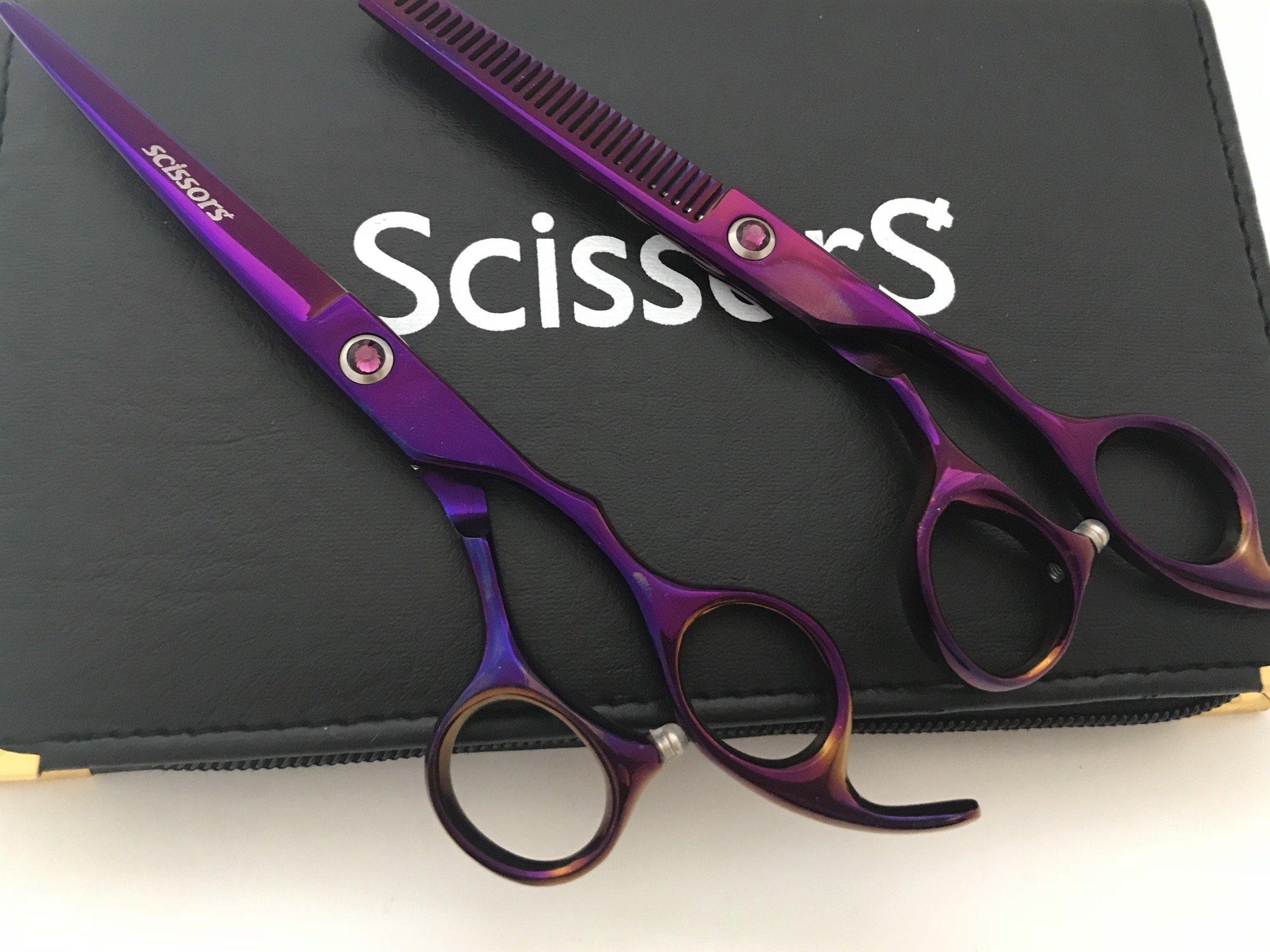 Scissors Plus 5.5" Professional Barber Razor Edge Titanium Coated Hair Cutting and Texturizing Shears Scissors Set+Black Color Case