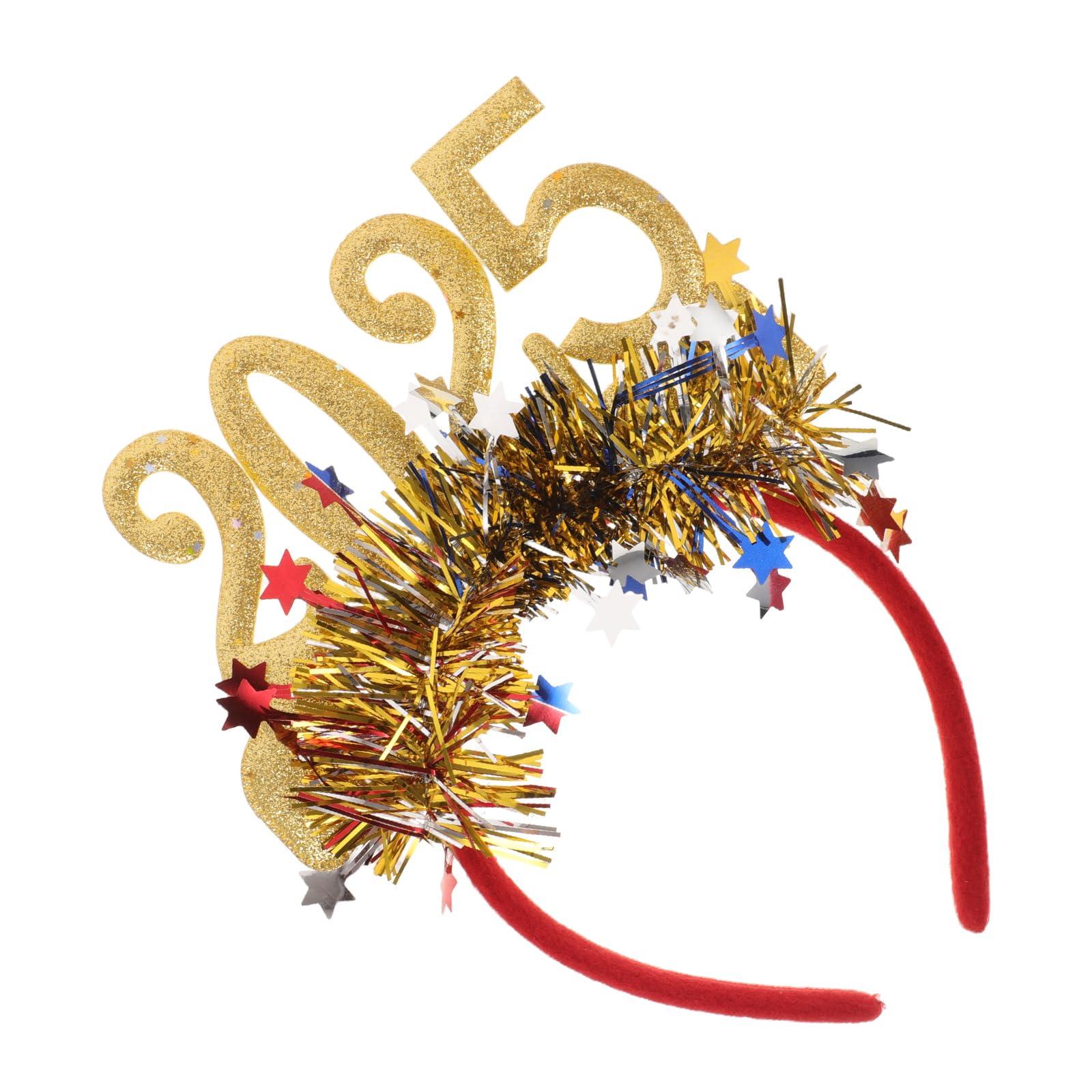 LOGOFUN LOGOFUN 2025 New Year Headband New Year Eve Headpiece 2025 New Year Party Headdress for Festival Party Hair Decorations - Red Gold