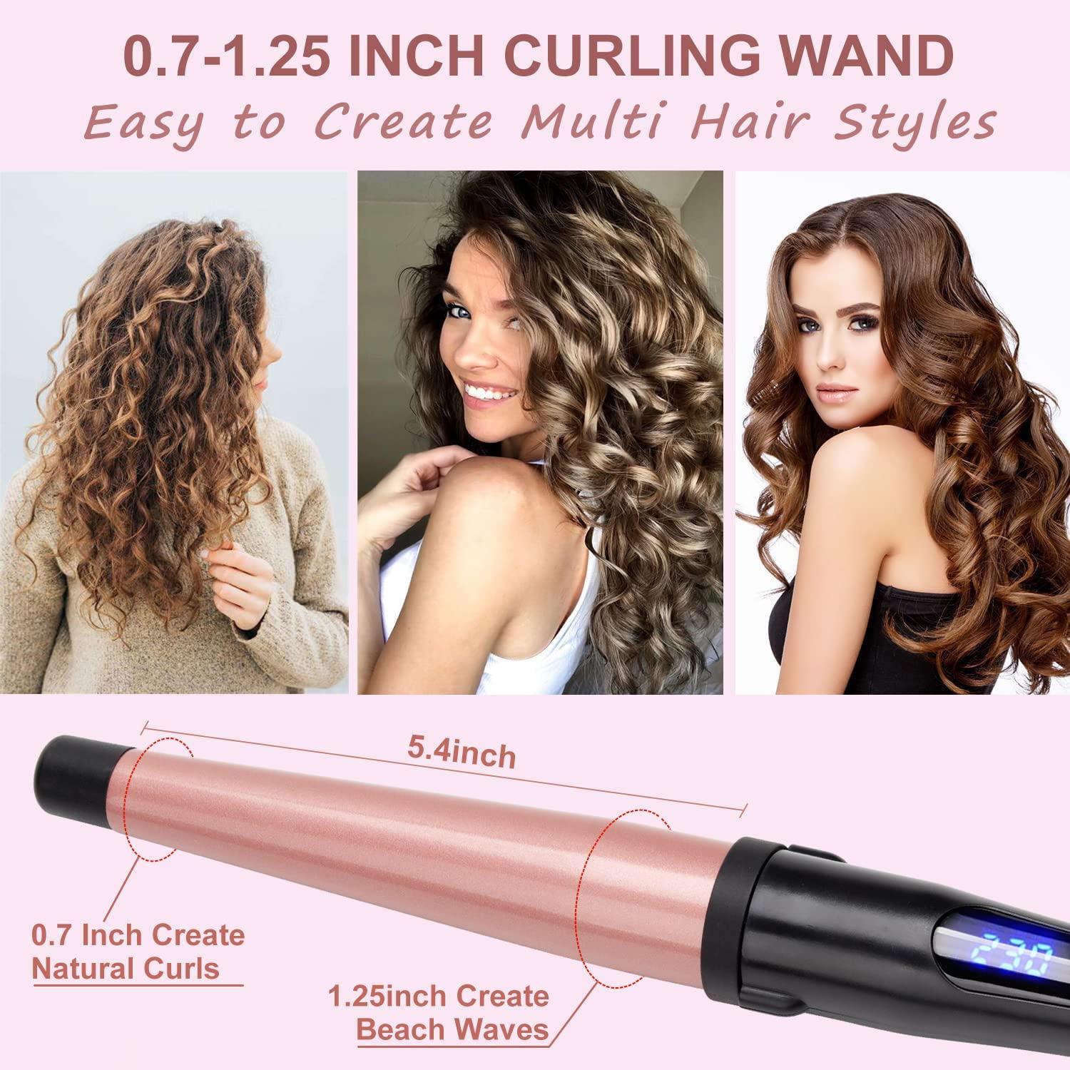 JAETON Curling Wand Iron, 1.25 Inch Tapered Curling Wand Large Ceramic Barrel for Natural Curls, Adjustable Temperature, Includes Glove