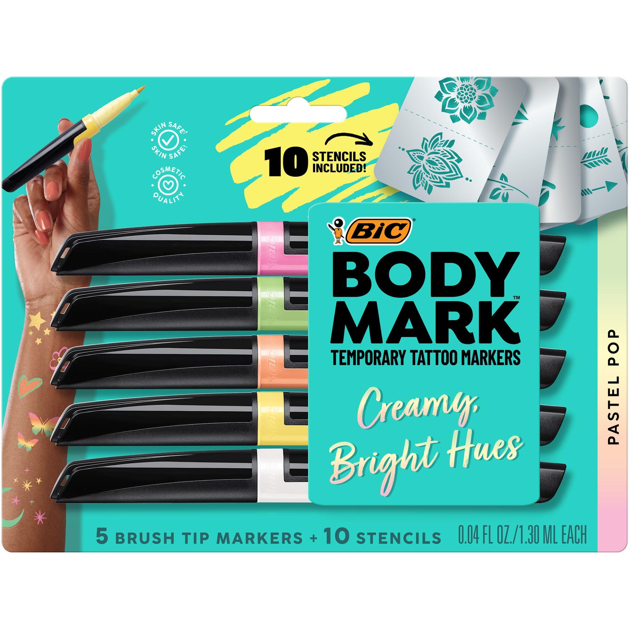 BIC BIC BodyMark Body Art Markers, Pastel Pop, Flexible Brush Tip, 5-Count Pack of Assorted Colors, Skin-Safe, Cosmetic Quality