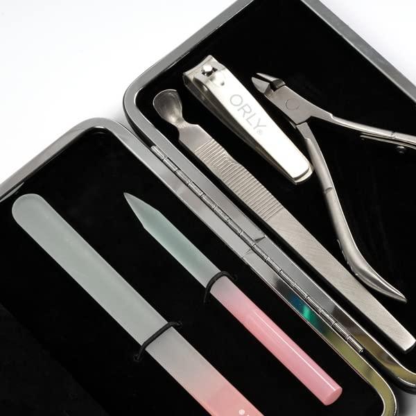 Orly ORLY Magnetic Manicure Kit for manicures and pedicures | Nail tools travel kit with TWO glass nail files, cuticle pusher, nippers, and nail clippers for nail care on-the-go