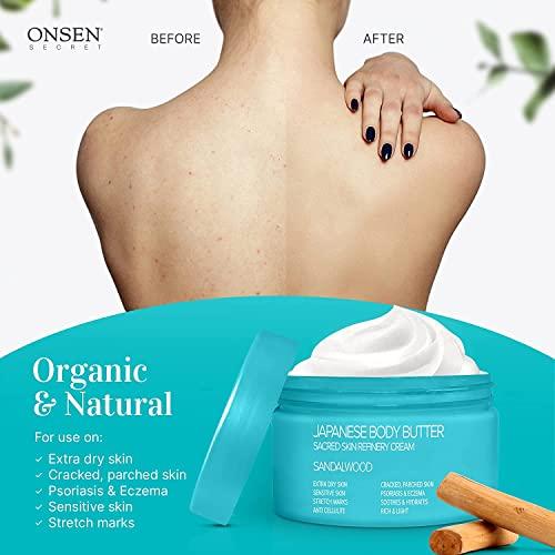 Onsen Secret Onsen Japanese Body Butter for Women - Skin Refinery Cream Natural and Organic Shea Butter Moisturizing Clear Skin Exfoliator with Coconut Oil and Vitamin E - 8.6 fl oz / 255 ml (Sandalwood)