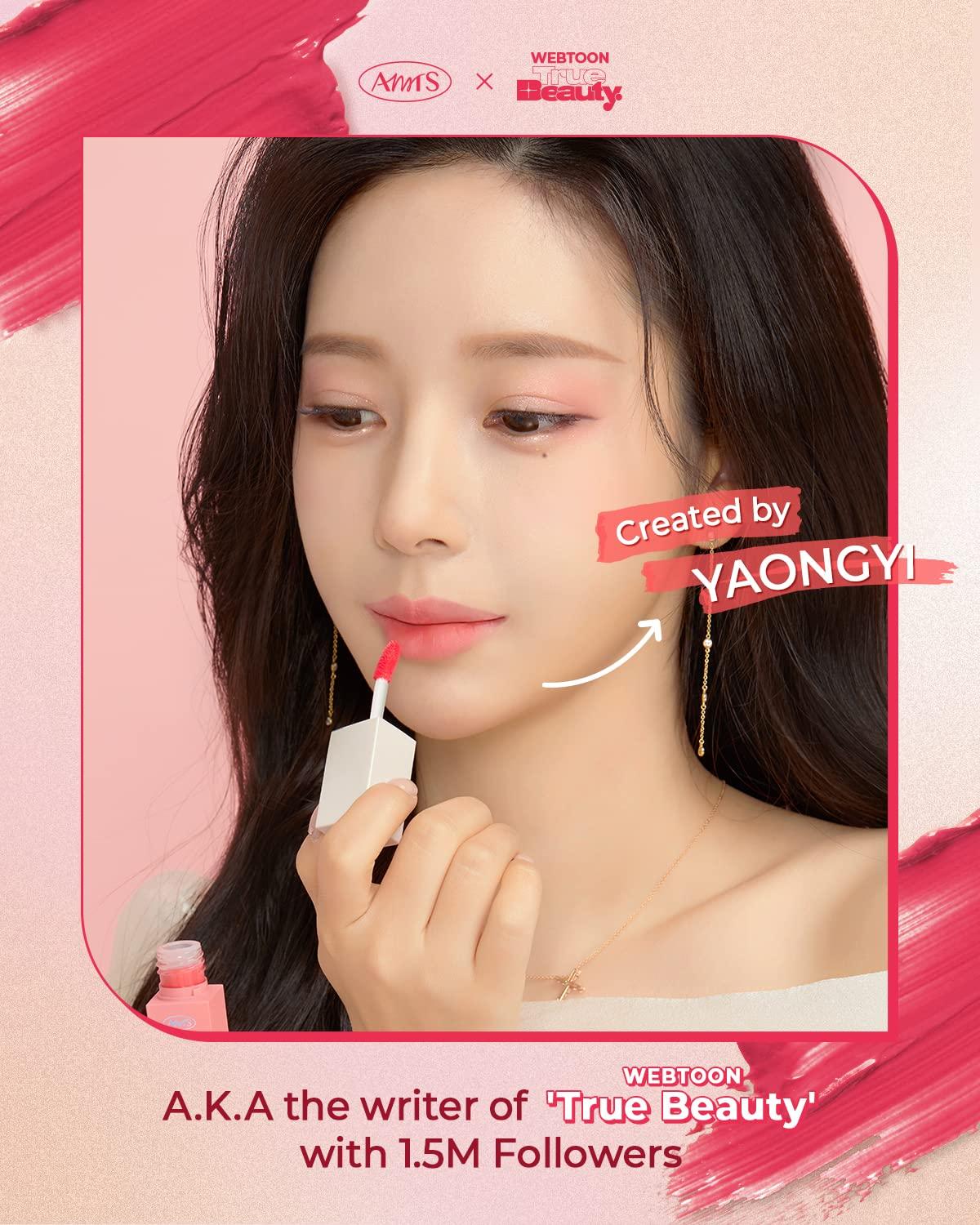 AMTS AMTS Webtoon True Beauty - 01 Some Love | Pink Lip Tint Stain | High Pigment Liquid Waterful Shine Non-Sticky Long-Wearing Long-Lasting | True Beauty Cute Pink Makeup