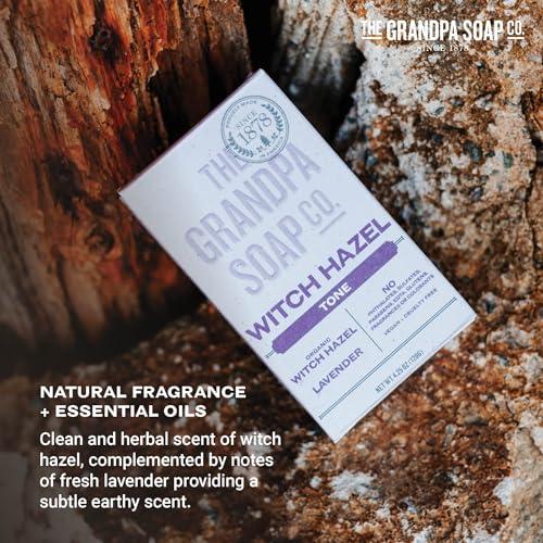 THE GRANDPA SOAP CO. SINCE 1878 The Grandpa Soap Company Witch Hazel Bar Soap - Tones and Rejuvenates Skin, With Witch Hazel and Lavender, Provides a Relaxing Effect, Vegan, For Face and Body, 4.25 Oz, 3 Pack