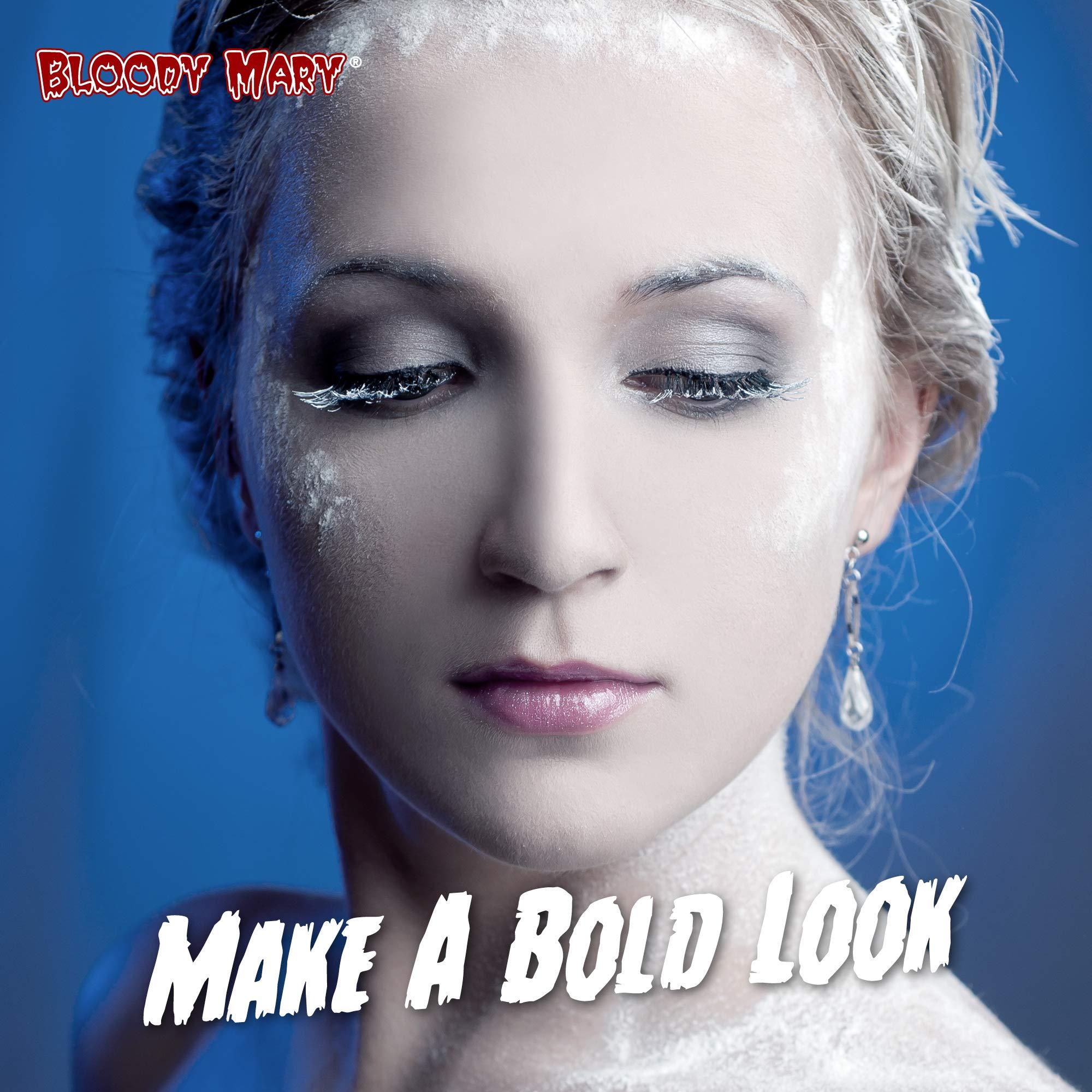 Bloody Mary BLOODY MARY White Mascara for Eyelashes used in Halloween, Gojo Cosplay, Ice Princess Queen Costume MakeUp - High Pigment Mascara White - No Clumping, Waterproof, Lasts 24 Hours, Easy to Apply/Remove