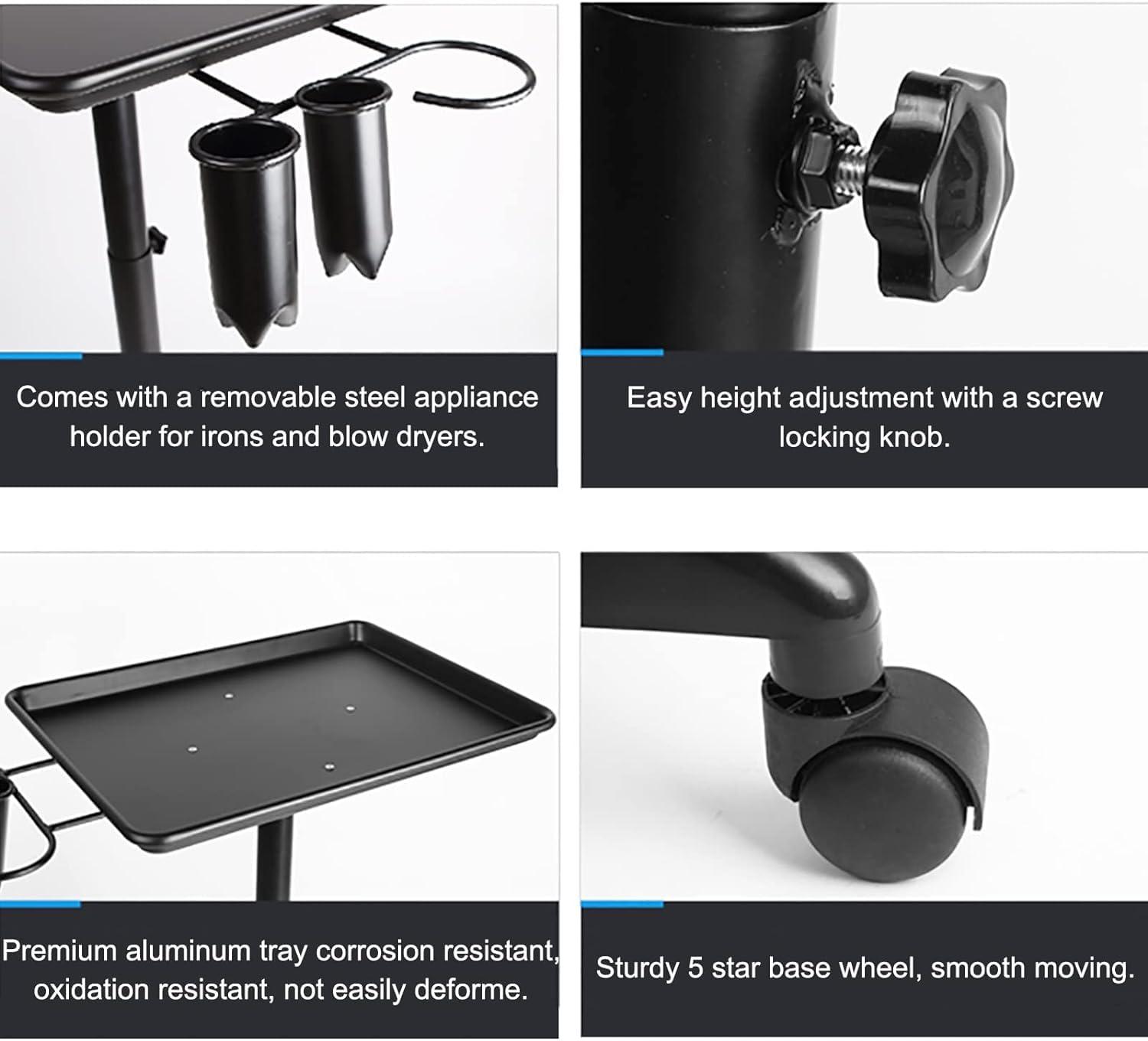 ntumLeap Utility Cart Organizer Storage Trolley Service Cart Metal Salon Tray for Tattoo Cutting, Hair Salon Medical Dental Equipment Rolling Trolley Cart on Wheels, Height A,Black