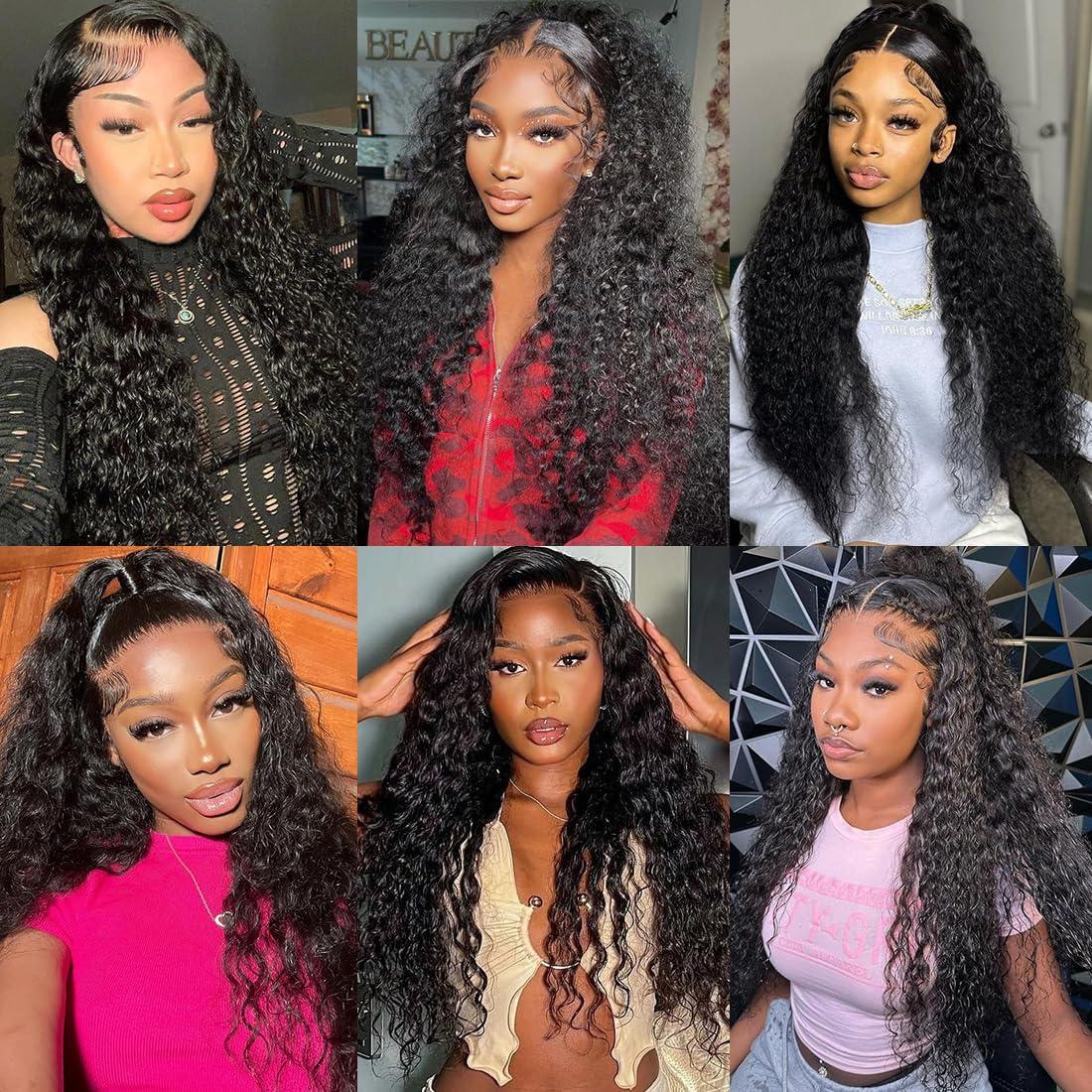 FYSIN Deep Wave Lace Front Wigs Human Hair 13X6 deep Wave HD Lace Frontal Wigs 200% Density Glueless Brazilian Curly Human Hair Pre Plucked with Baby Hair Curly Lace Front Wig Human Hair 24Inch